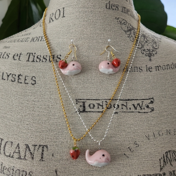 Pink Whale Earrings Necklace Set - Picture 9 of 9